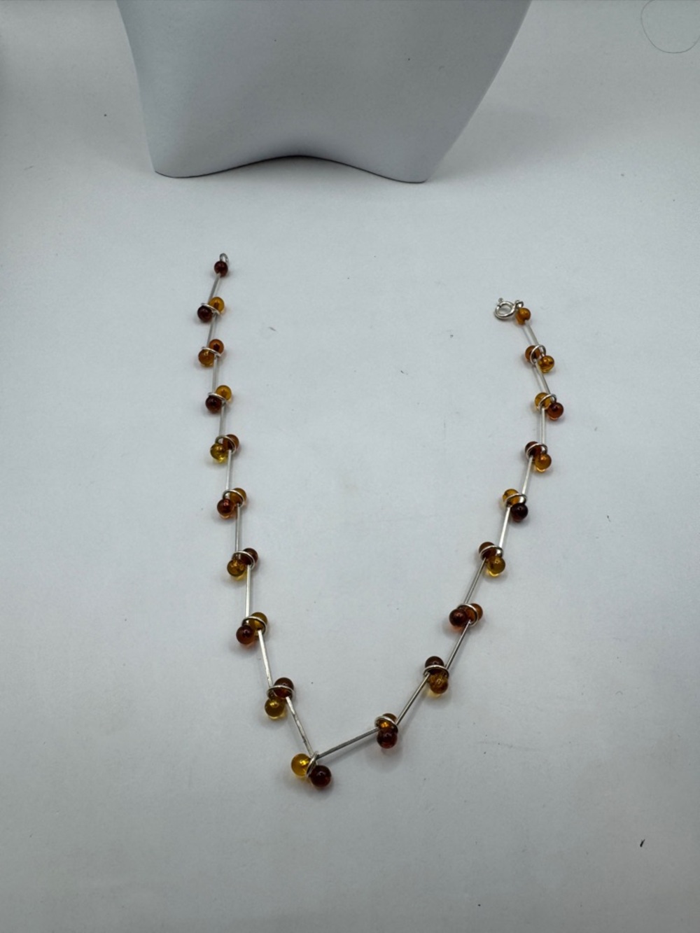 Sterling Silver Amber Bead Necklace, 15.5 Inches